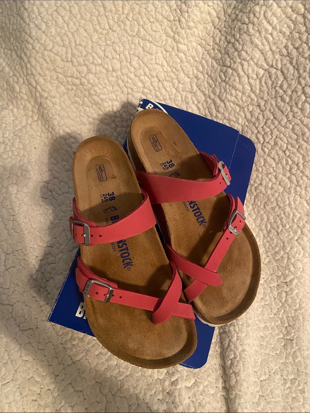 Birkenstock women’s Red uDouble-Strap Toe-Loop Sandals - Picture 2 of 14